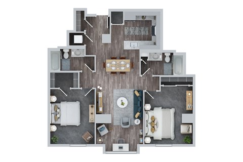 Floor plan for 2 beds, 2 baths, 1096 sqft